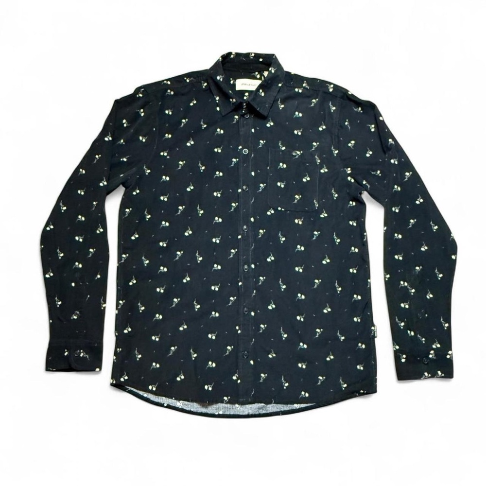 Blend Black Floral Cotton Corduroy Button Up Shirt Womens Size L NWT